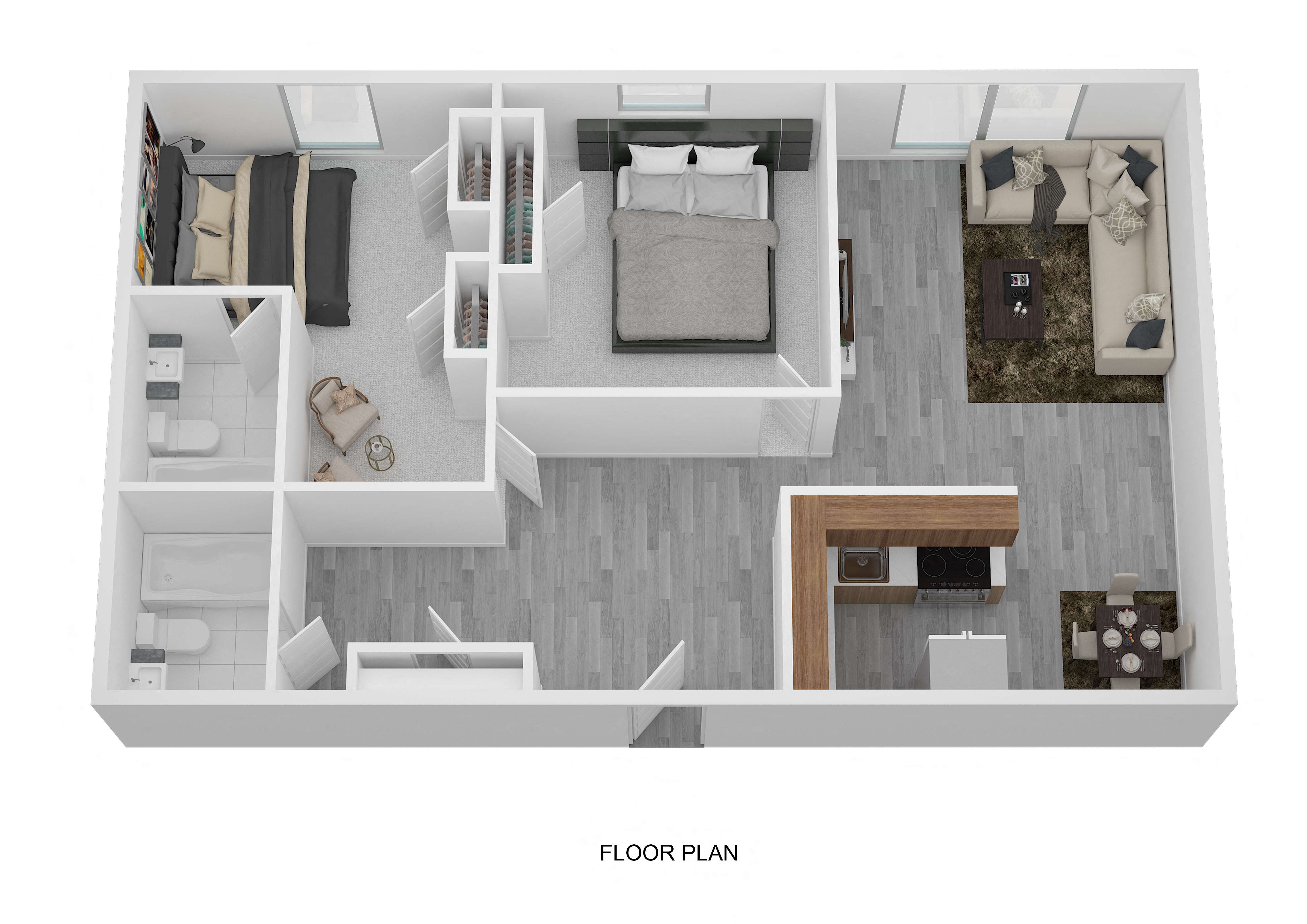 Floor plan for 2 beds, 2 baths, 920 sqft